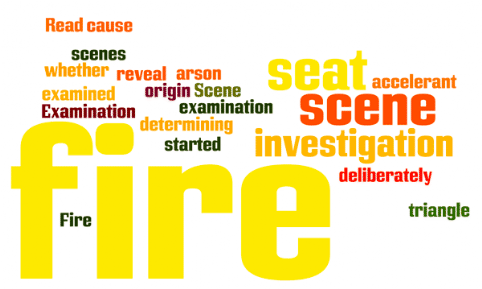 Fire Scene Examination: Read about how fire scenes are examined to reveal the seat of fire and whether a fire was started deliberately; fire scene examination, fire scene investigation, arson investigation, seat of fire, determining the seat of fire, origin of fire, cause of fire, fire triangle, fire scene accelerant